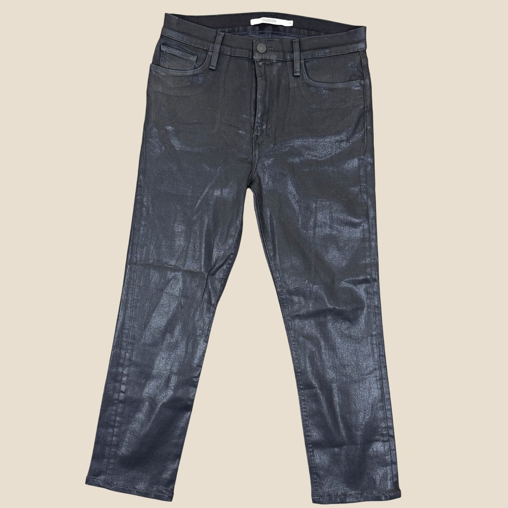 Hudson Barbara High Rise Straight Ankle Women 28 Black Coated Edgy Chic Denim